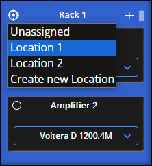 amp rack location selection drop down menu, location one highlighted